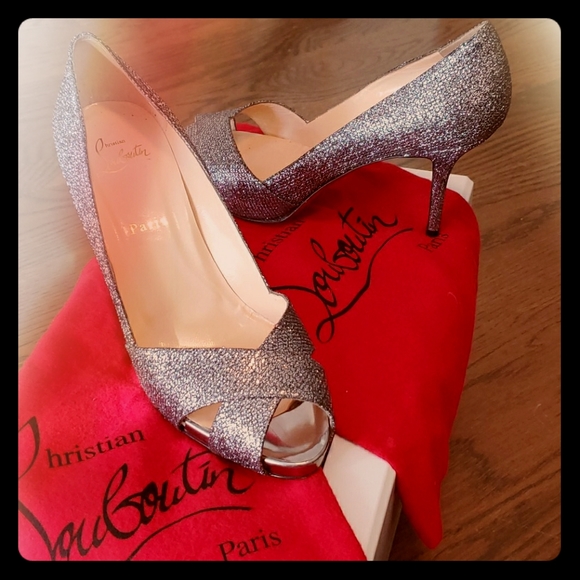 Christian Louboutin Shoes - Christian Louboutin Glitter Criss-Cross Peep Toe Stiletto Shoes